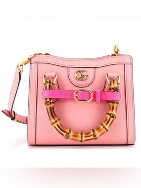 Gucci Pink Leather Shoulder Bag with Bamboo Handle and Hot Pink Strap